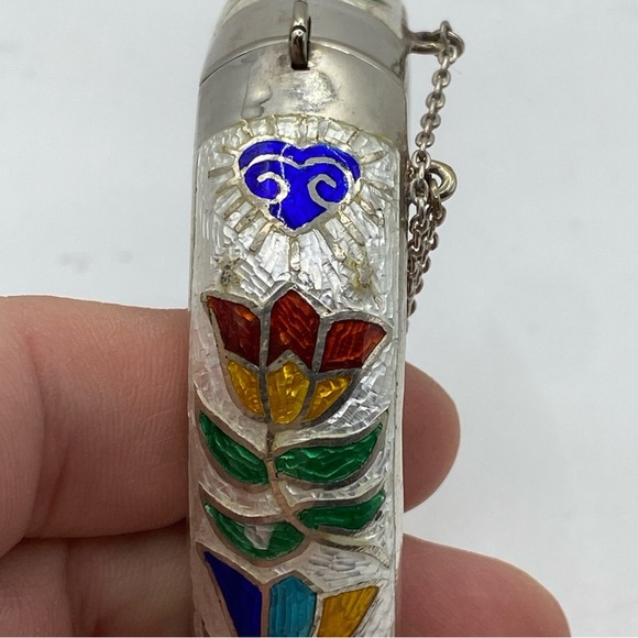 Bracelet Bangle Vintage Siam Enamel Decor Thailand 925 Sterling Silver /7.5”in - Picture 4 of 12